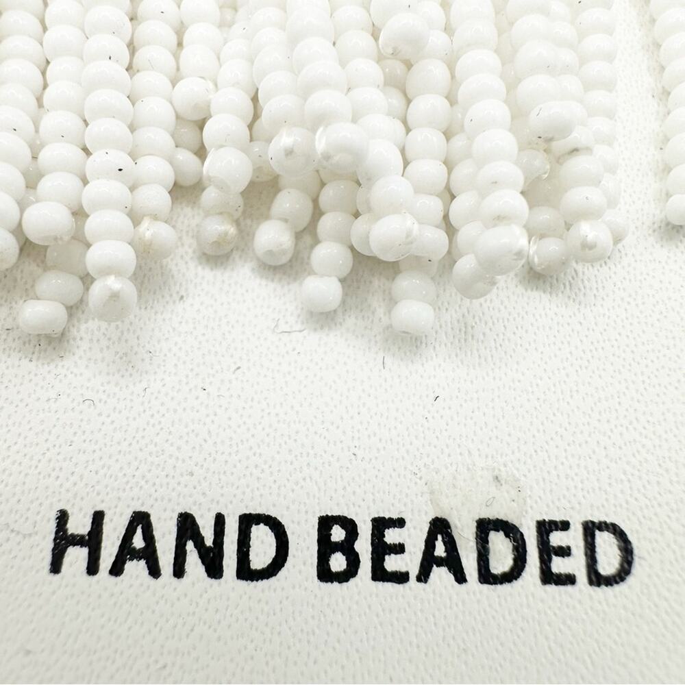 Pink Linen White Tassel Earrings NWT Seed Beads Dangle Jewelry Hand Beaded - Picture 4 of 16